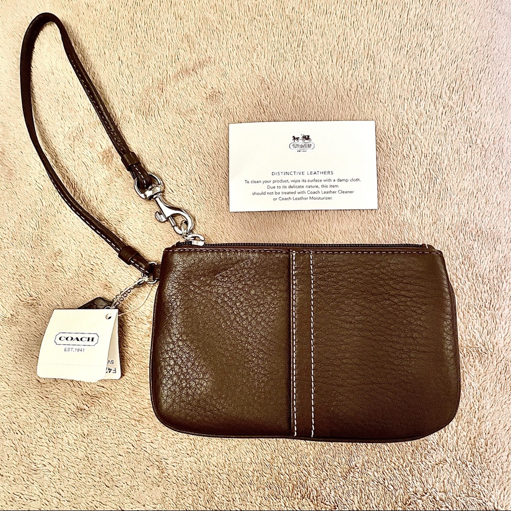 Authentic Coach Brown Leather Wristlet Coin Purse
